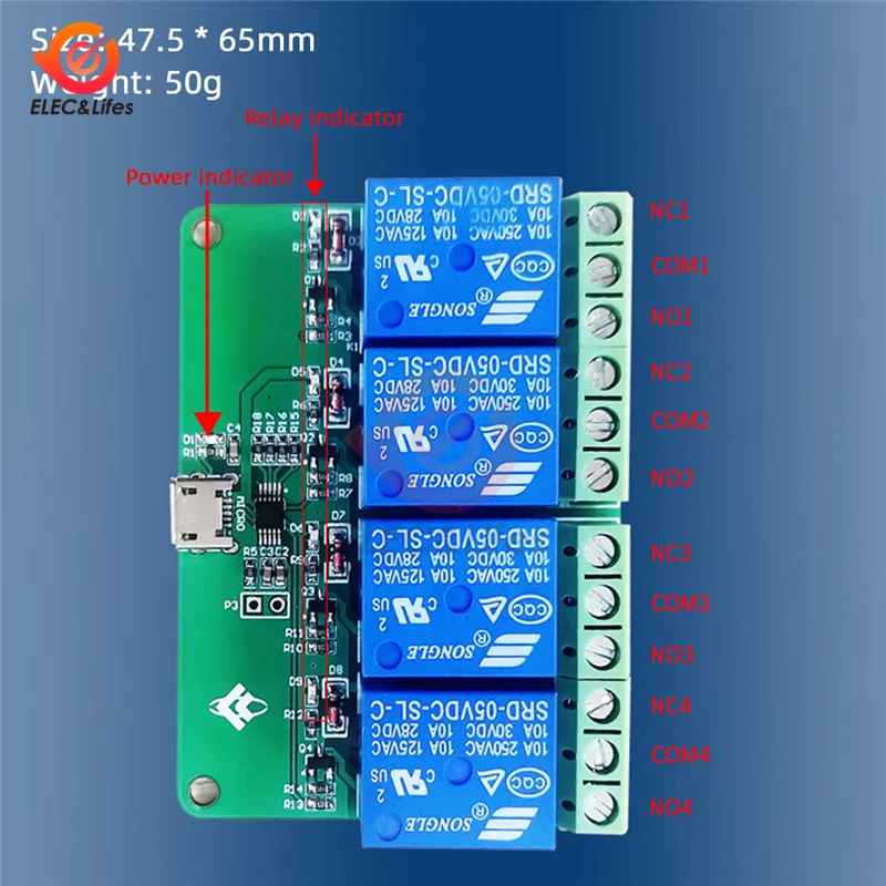 HID Drive-free USB 1/2/4 Channel 5V Relay Module Can Control the Relay On and Off On the Computer Side