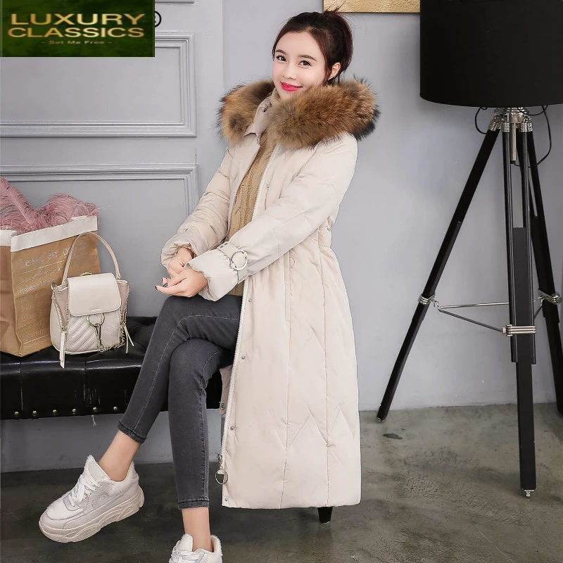 

Large 2021 Brand Clothes Fur Duck Down Jacket Women Winter Long Down Coat Female Thick Warm Casaco Overcoat Hiver LW1755