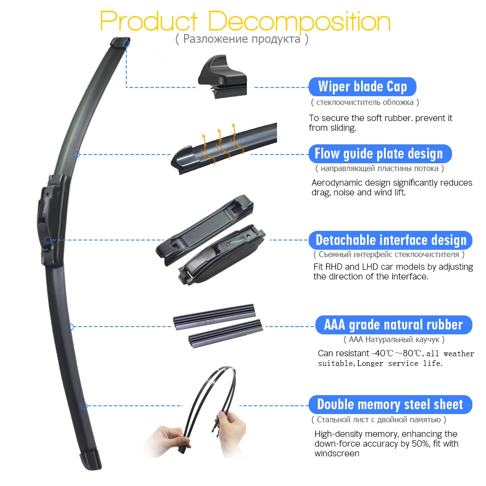 Buildreamen2 2 قطعة اكسسوارات السيارات ممسحة شفرة الزجاج الأمامي المطاط ممسحة لمازدا MPV فان صالح هوك الأسلحة 1994-2016 #2