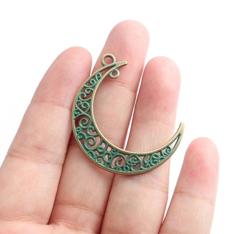 10pcs Patina Verdigris Open Crafts Moon Charms Pendant For Fashion Boho Necklace Witchy Earring DIY Jewelry Making Findings