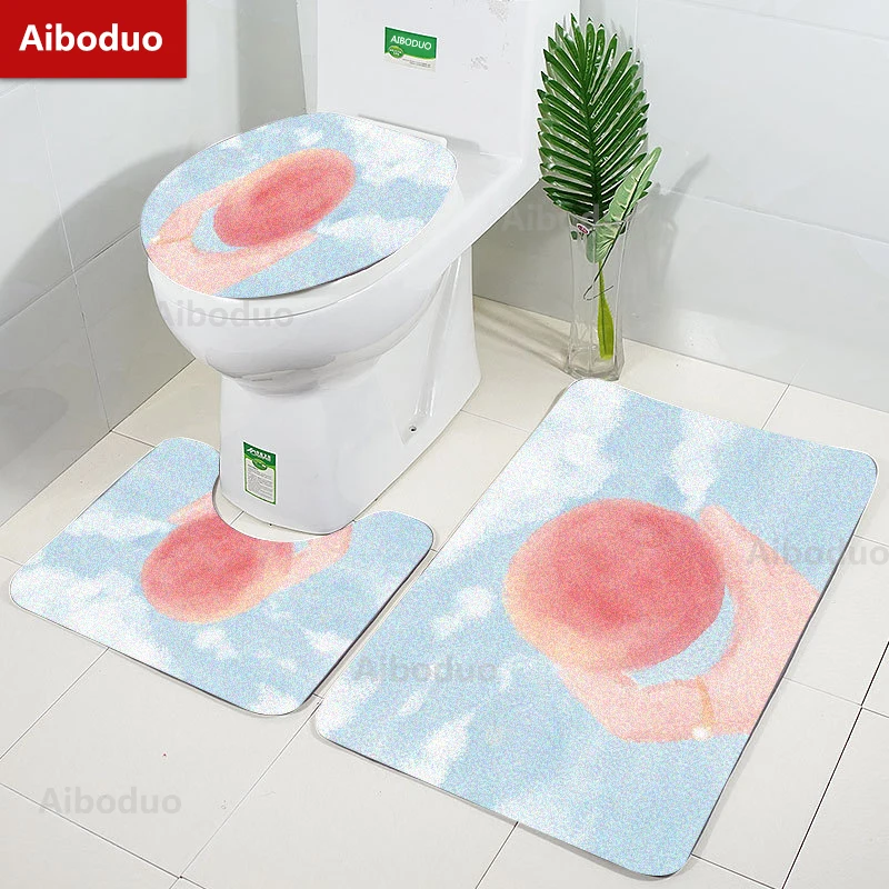 

Aiboduo Cute Peach 3pcs/set Toilet Lid Cover Set Kawaii Restroom Rug Non Slip Carpet Girly BathMat Pink Warm Home Decoration