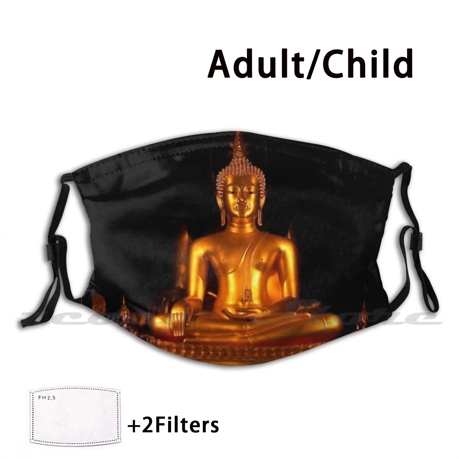 

Golden Buddha Washable Trending Customized Pm2.5 Filter Mask Golden Buddha Statue Belief Mindfulness One Pure Zen Concentration