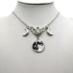 Crystal Glass Moon Necklace, Crescent Pendant Witch Jewelry Simple Moon Collar Jewelry Pagan Wizard Gift