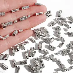 10-100pcs/lot Antique Silver Plated Hollow Curved Tube Spacer Beads Charms Connector For Jewelry Making DIY Bracelet Necklace