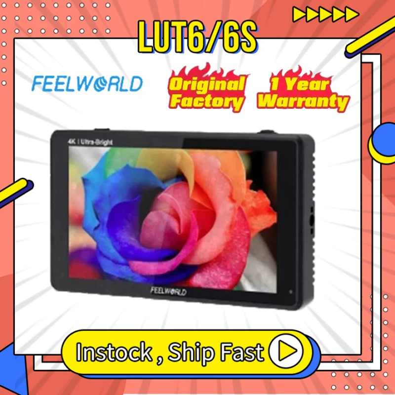 FEELWORLD LUT6S LUT6 6 Inch 2600nits HDR/3D LUT Touch Screen 3G-SDI 4K HDMI DSLR Camera Monitor  With Waveform VectorScope