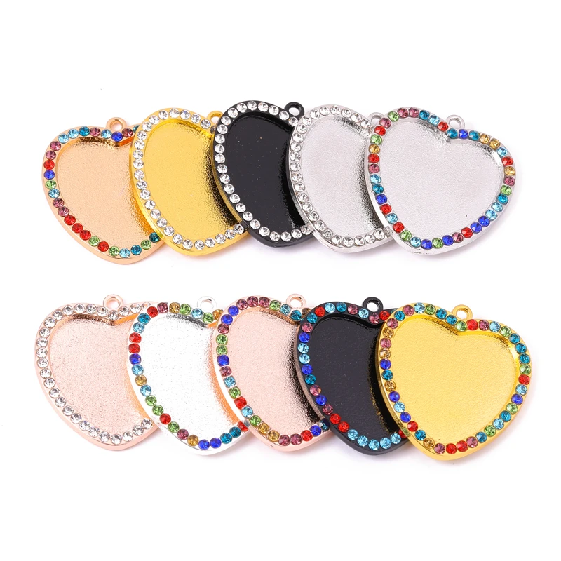 JUYA 5pcs/lot 25mm Heart Diamond Charm Cabochon Blank Base For Pendant Necklace Keychain DIY Jewelry Making Crafts Accessories