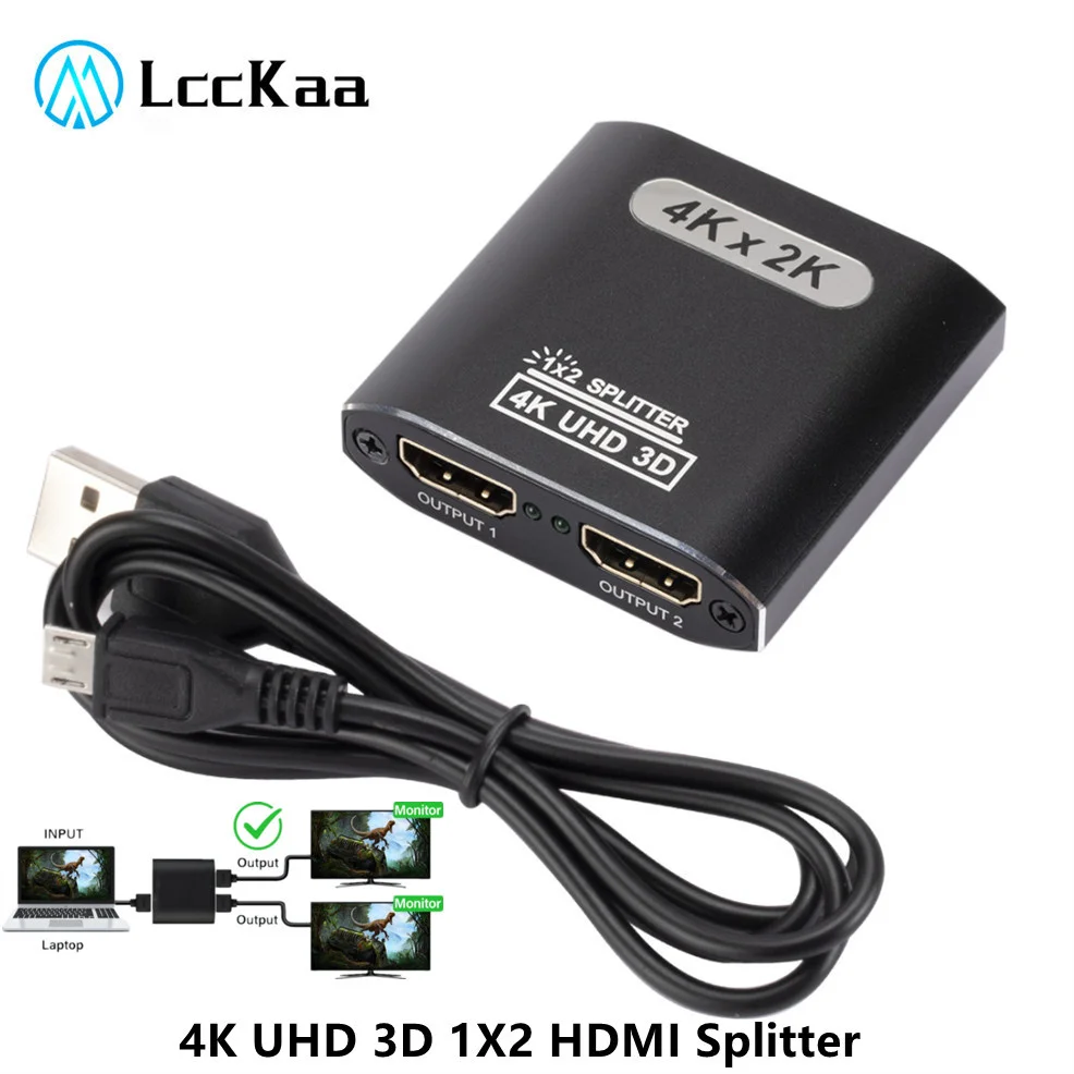 

LccKaa 4K HDMI-compatible Splitter Full HD 1080p Video HDMI 1X2 Split 1 in 2 Out Splitter Dual Display For HDTV DVD For PS3 Xbox