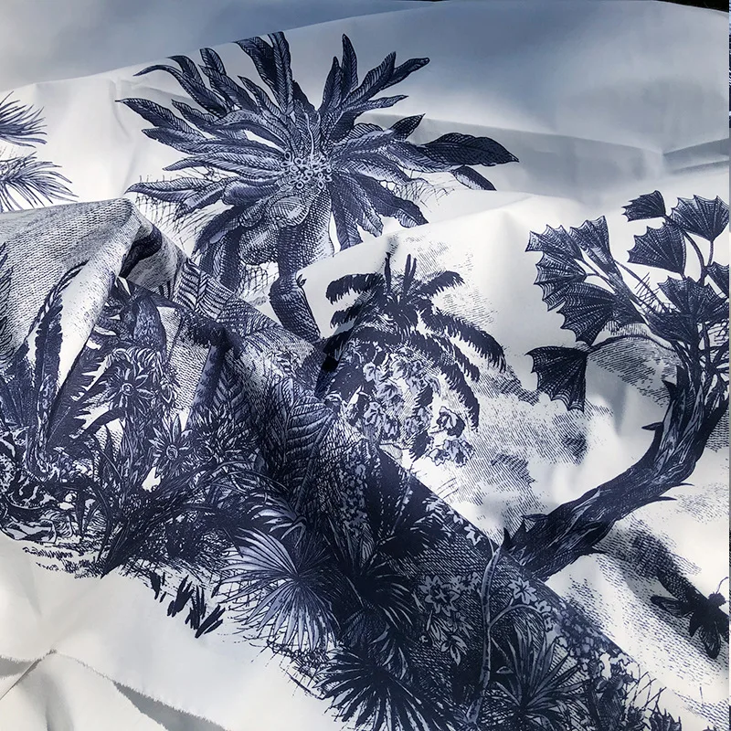 Natural Organic Cotton Tropical Plant Printed Fabric French Brand Fashion Clothing Polyester satin Cloth for Dress Sew Material