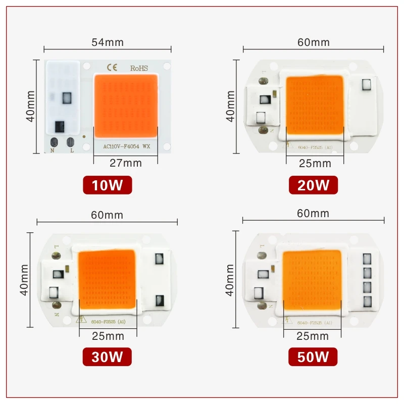 Full Spectrum Led Grow Chip 10W 20W 30W 50W 110V 220V cob grow light chip 380nm-840nm for Indoor Plant Seedling Grow and Flower