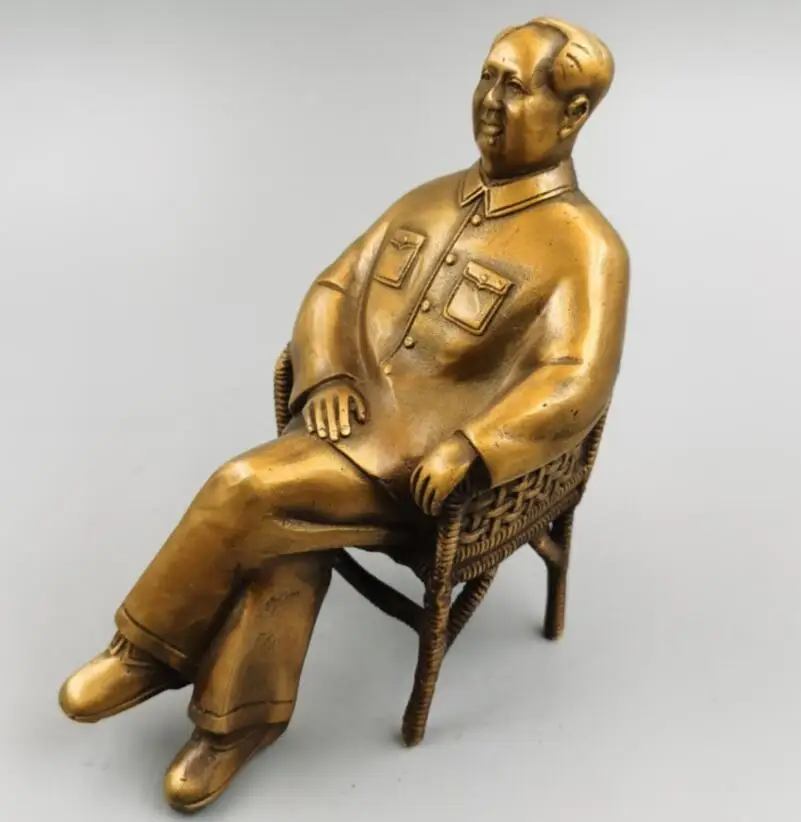 China brass Mao Zedong sit Rattan chair crafts statue