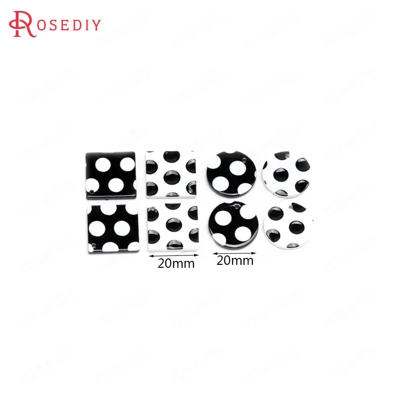 (F186)16 pieces 20mm-22mm White and Black Acetate Acrylic with Dot Square / Round Charms Pendants Diy Jewelry Findings