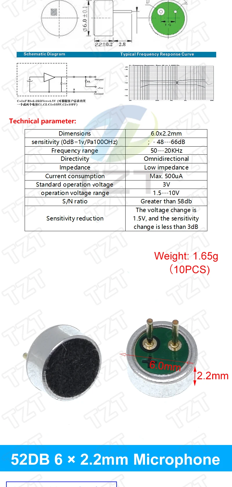 TZT 10 Stück Sortierte Elektret-Mikrofone mit 2-Pin-Anschluss 9x7mm 9767 6x5mm 6050 6x2.2mm 6022 4.5x2.2mm 4522 4x1.5mm 4015 – Detail 4