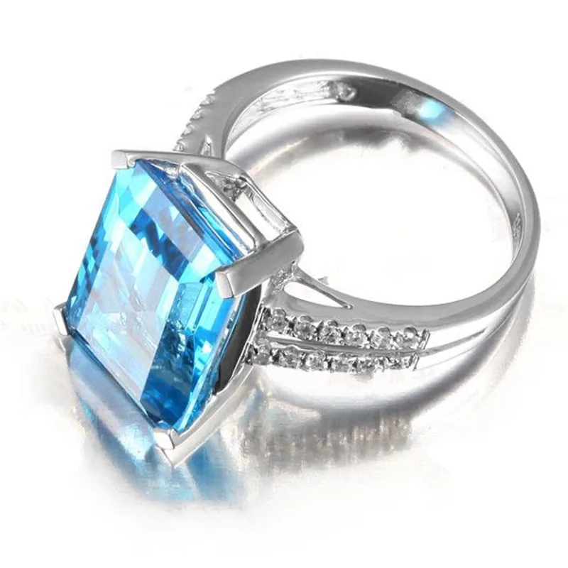 

Buyee 925 Sterling Silver Female Big Ring Blue Crystal Ring Finger for Women Fashion Luxury Wedding Fine Jewelry Circle Gift