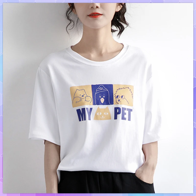 Funny Anime Print T-shirt Women's Tee Shirt Cute Cartoon Cotton Tshirt Summer Short Sleeve Tops Lovely Casual T-shirts Female