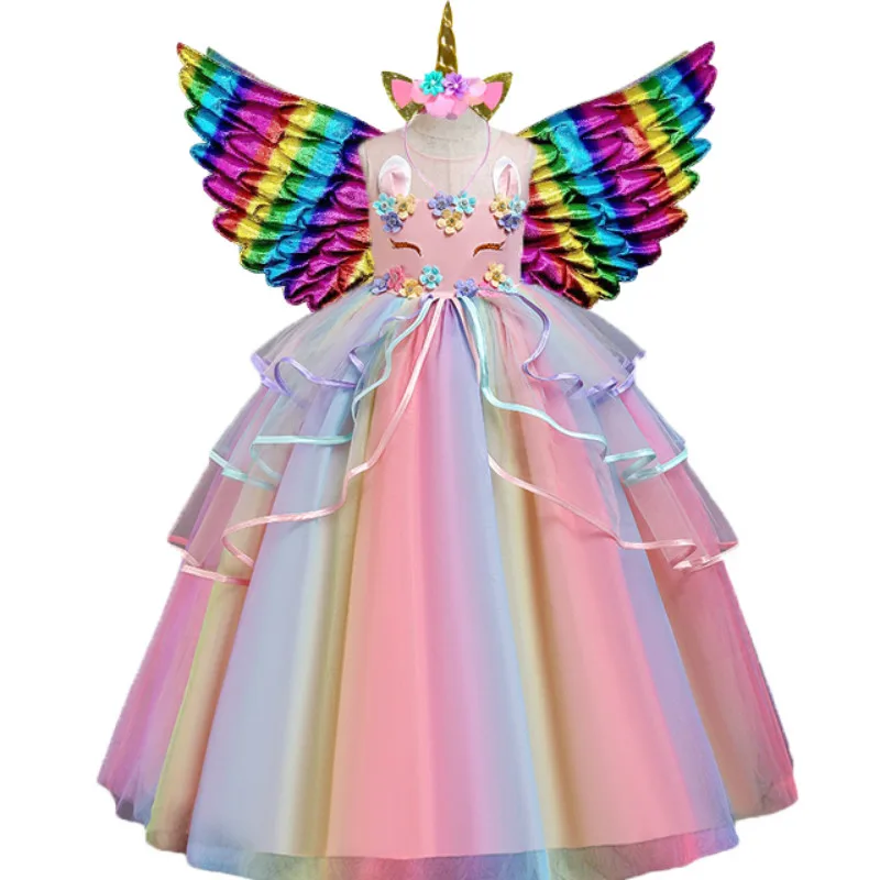 

Unicorn Flower Girls Birthday Wedding Party Tutu Dress Clothes Christmas Baby Kids Princess Dress Children Clothing for 4-15y