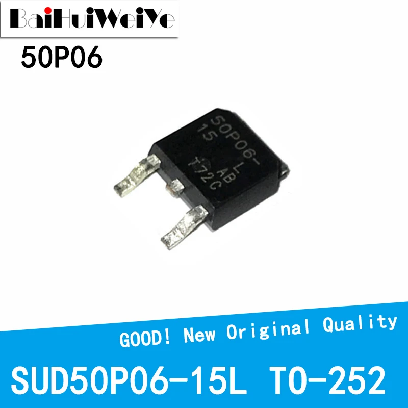 10PCS/LOT SUD50P06-15L SUD50P06 50P06 50A 60V SUD50P06-15L-E3  SMD TO-252L P-Channel MOSFET Transistor New Good Quality Chipset