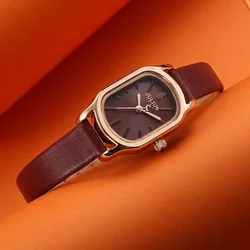 New Lady Women's Watch Japan Quartz Elegant Small Fashion Simple Hours Real Leather Bracelet Clock Girl Birthday Gift Julius Box