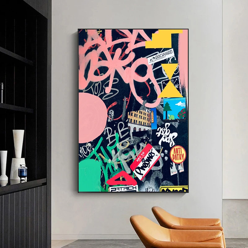 Graffiti Street Art Canvas Paintings Abstract Pink Black Posters and Prints Wall Art Pictures for Living Room Wall Decor Cuadros