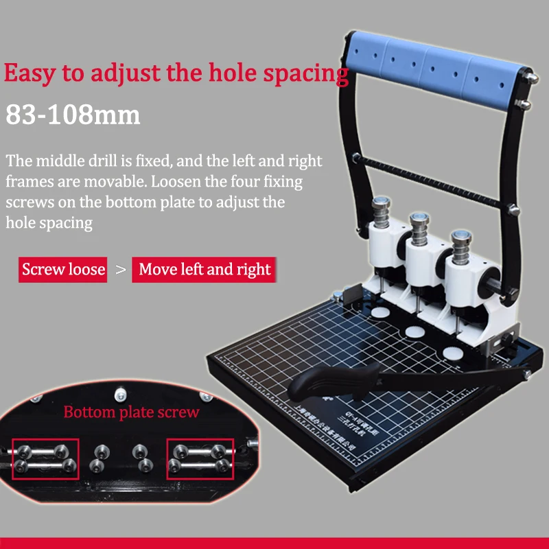 Imagem -06 - Qy-a Perfurador de Três Furos de Distância Ajustável Perfurador de Documento de Arquivo de Encadernação Máquina de Processo Documento de Planejamento de Escritório