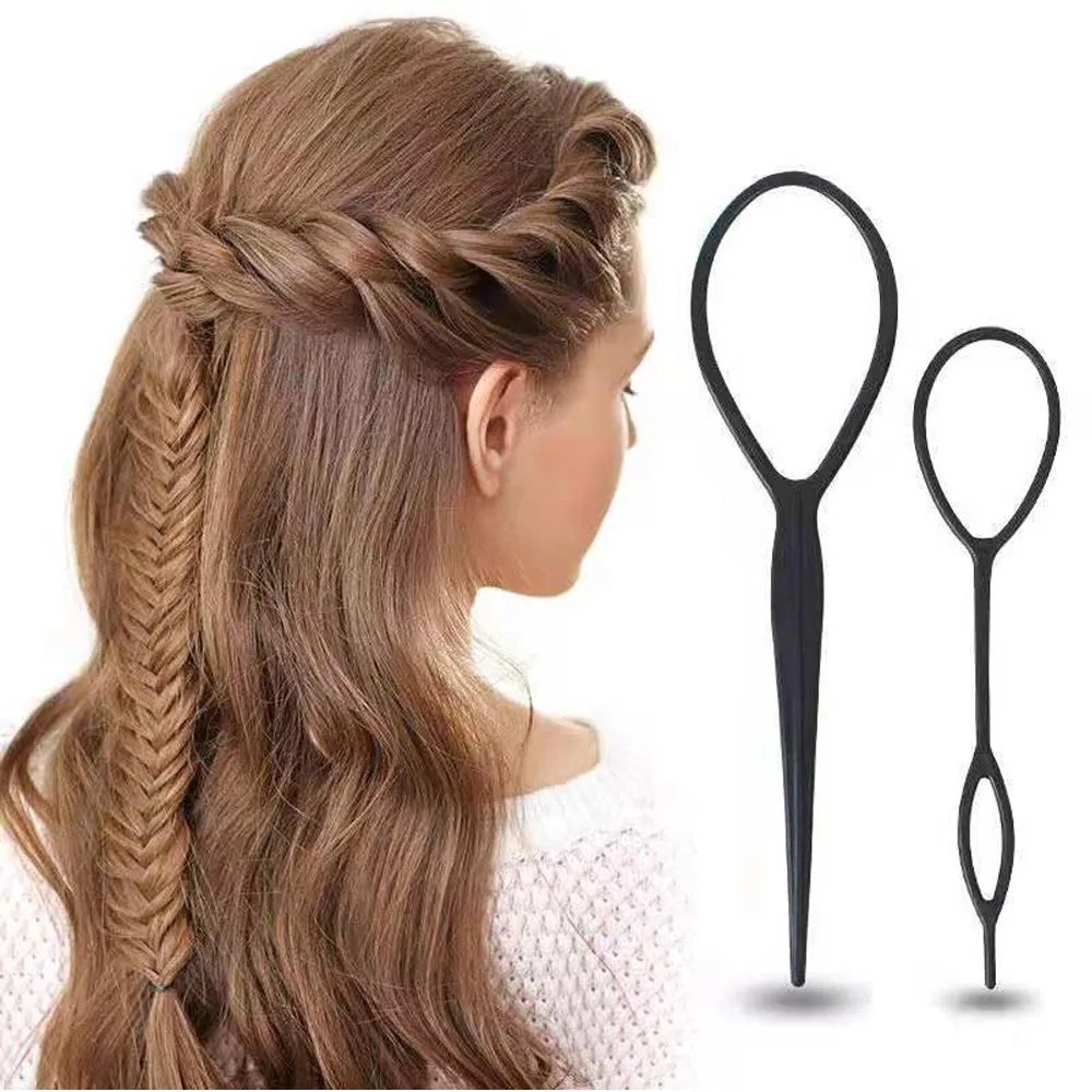 1set(2pcs) Ponytail Plastic Loop Styling Tools Simple Magic Hair Twist Styling Clip Braider Tools Black Bun Hairstyle Maker