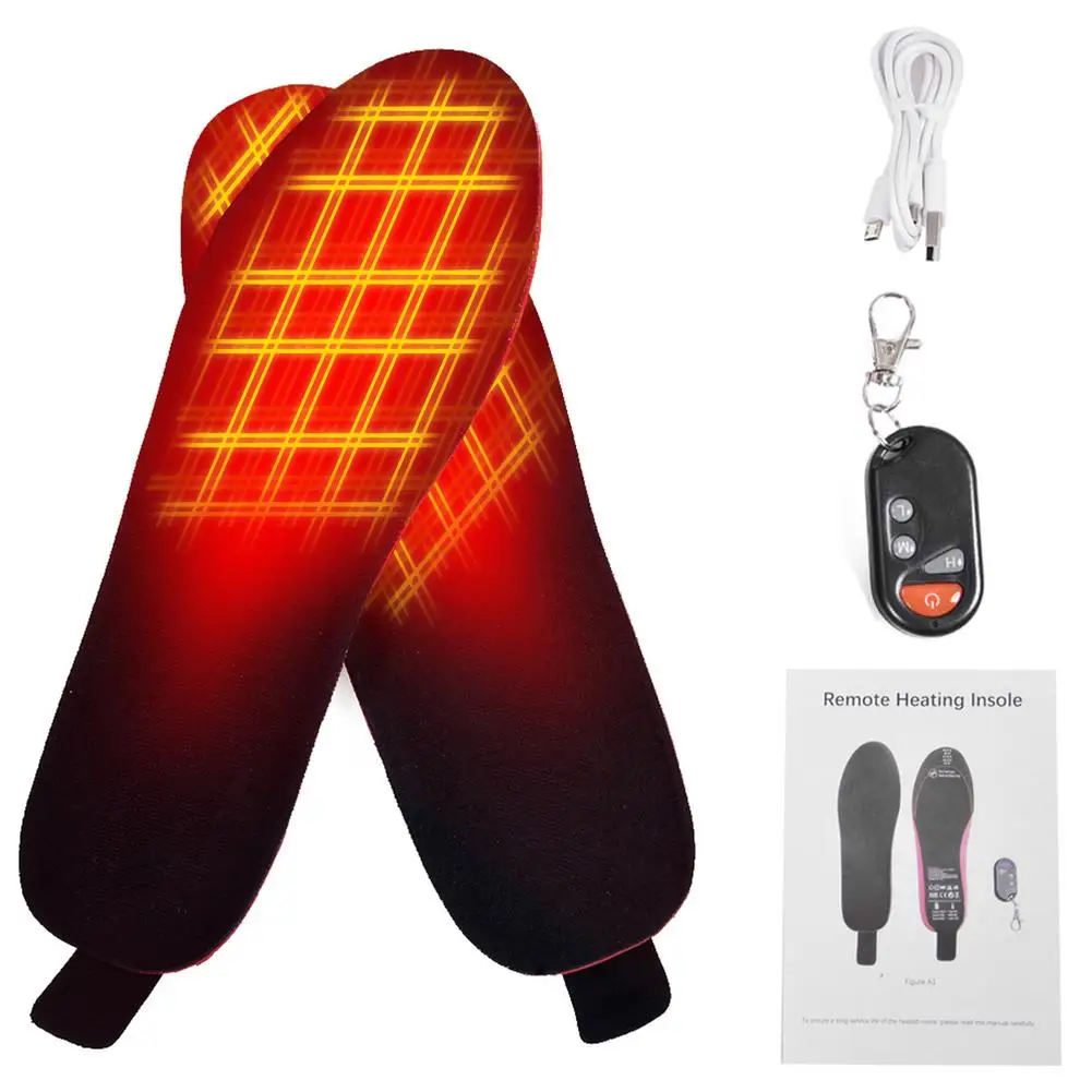 M/L Rechargeable Electric Heated Insoles USB Heated Shoe Insoles Warm Sock Pad Mat 4.2V 2100MA Remote Control Heating Insoles