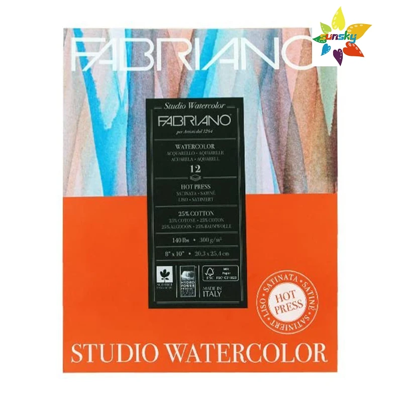 Fabriano Studio Watercolor Paper Pad,300gsm,140 LB,hot press,acid-free,blend of high quality lignin-free cotton and cellulose