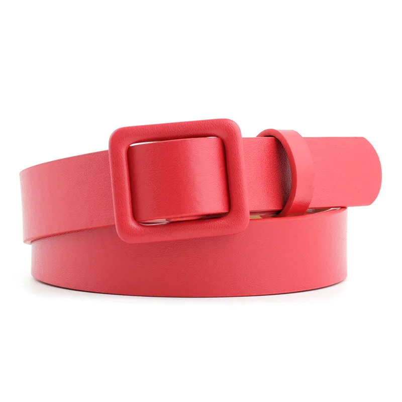 2020 New Fashion Style Square Buckle No Needle Hole Punched Decoration Female Belt Off-white for Women PU Leather Leather Belt