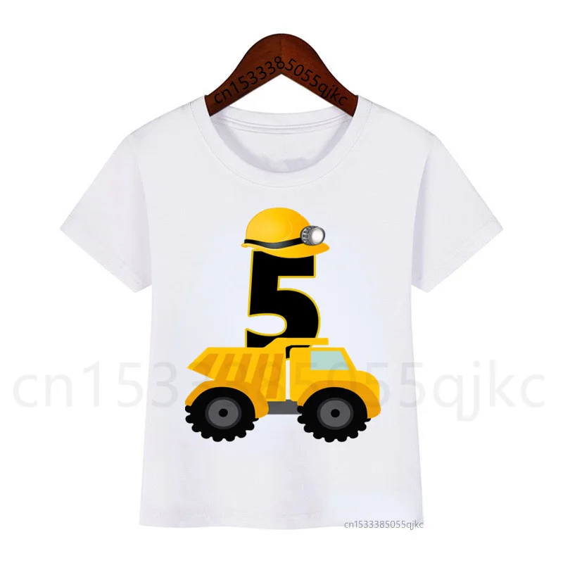 

New No. 1-10 Children's Construction Truck T-shirt Excavator Tops Children's Fashion T-shirt Birthday T-shirt