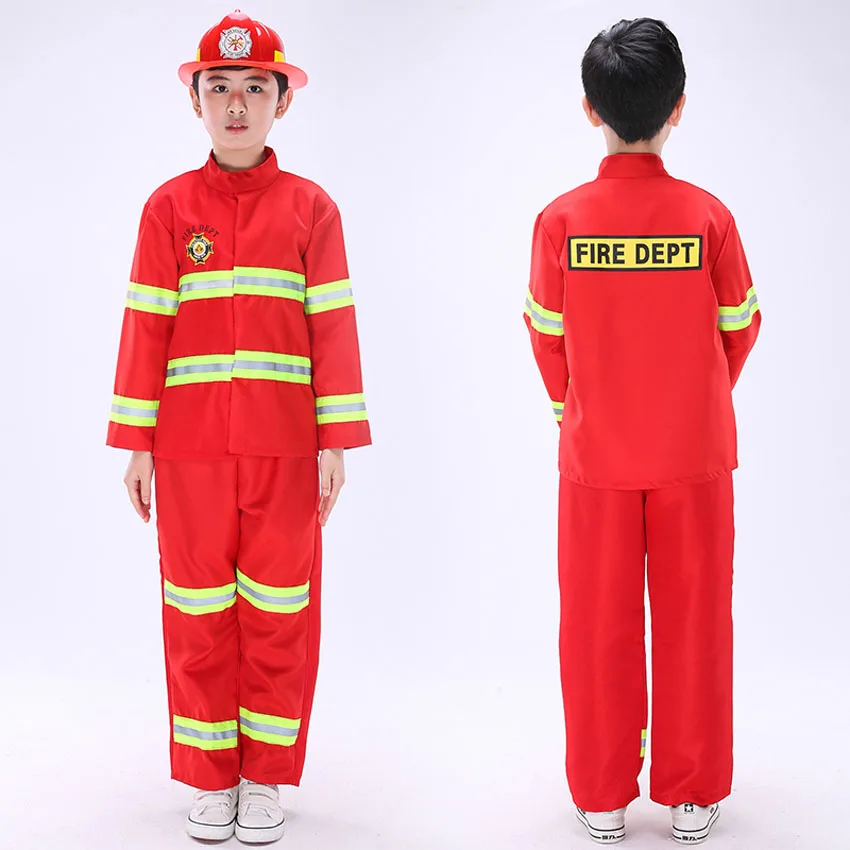 Carnival Cosplay Roleplay แฟนซีชุดคริสต์มาสของขวัญเด็กนักผจญเพลิงชุดกับเข็มขัดเด็ก Fireman Costumes