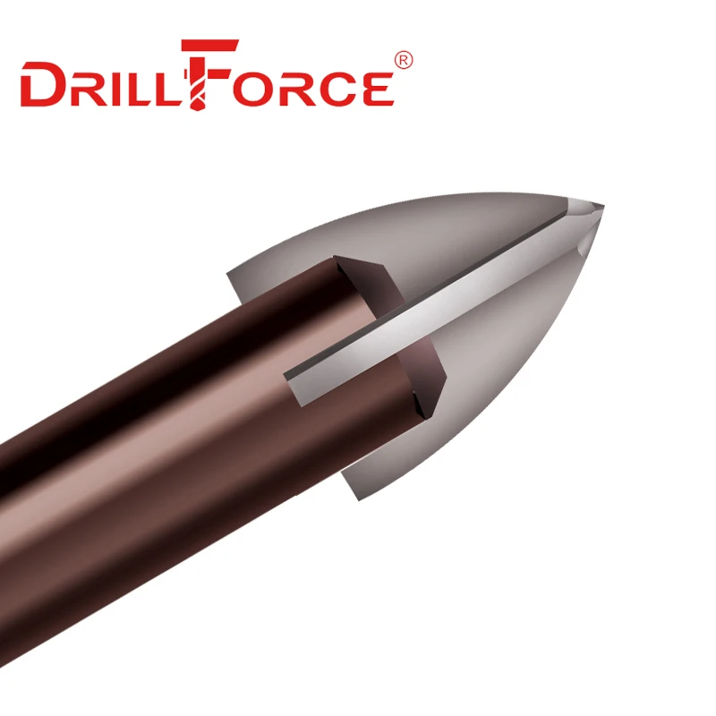 Сверла для плитки Drillforce с шестигранным хвостовиком, инструменты для открывания отверстий в стекле, керамике, бетоне, 4 лезвия, Твердосплавные наконечники, 3/4/5/6/8/10/12 мм