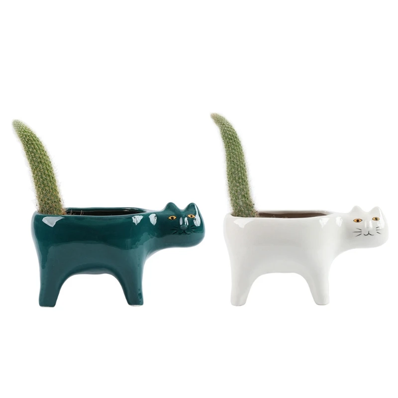 

Cartoon Cat Flowerpot Succulent Planter with Drainage Ceramic Plant Flower Pot Garden Cactus Plants Potted Vase