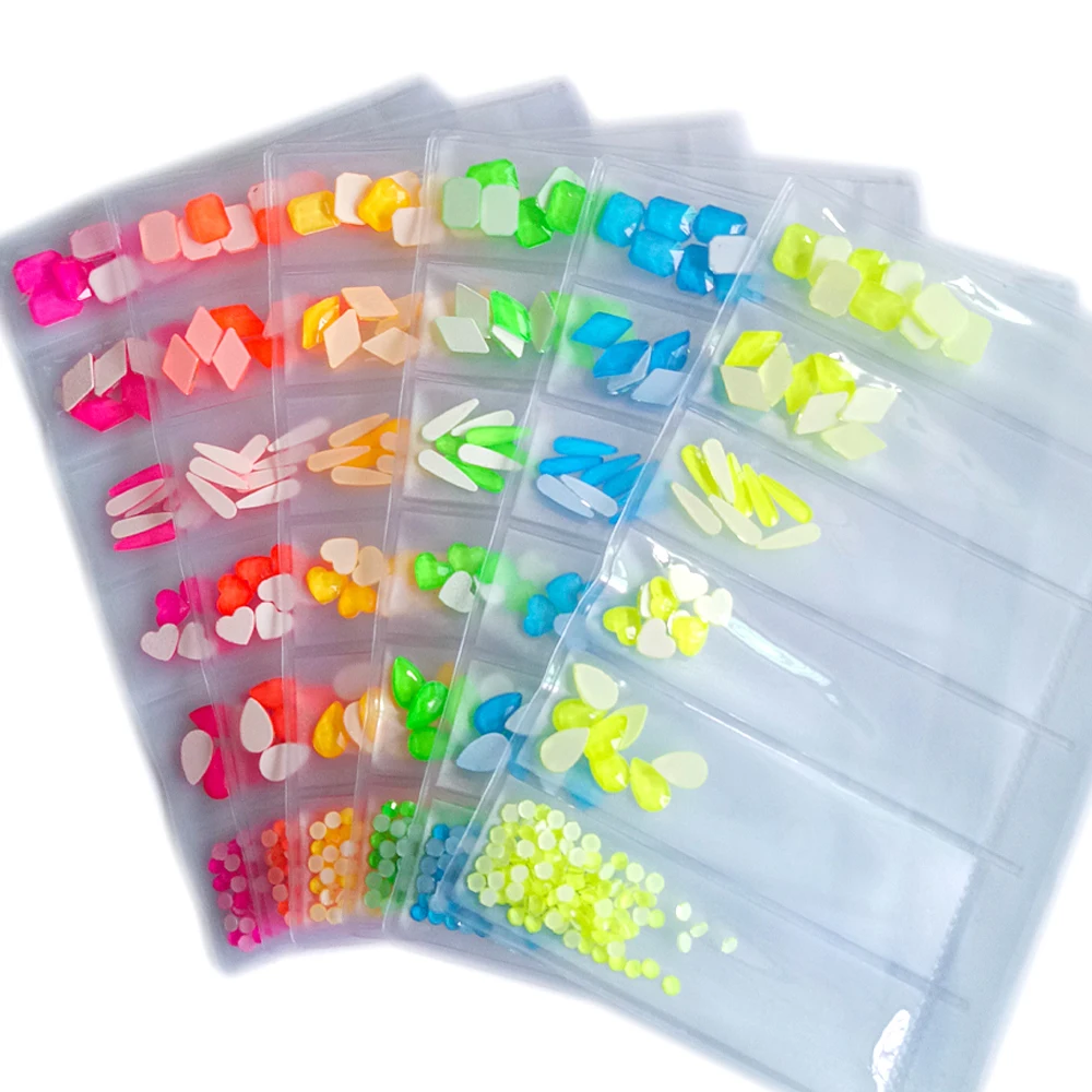 

48pcs/bag Mix Colors Fluorescence Crystal AB Glass Nail Art Rhinestones SS6-20 Strass Nail Art Decorations Rhinestones Luminous