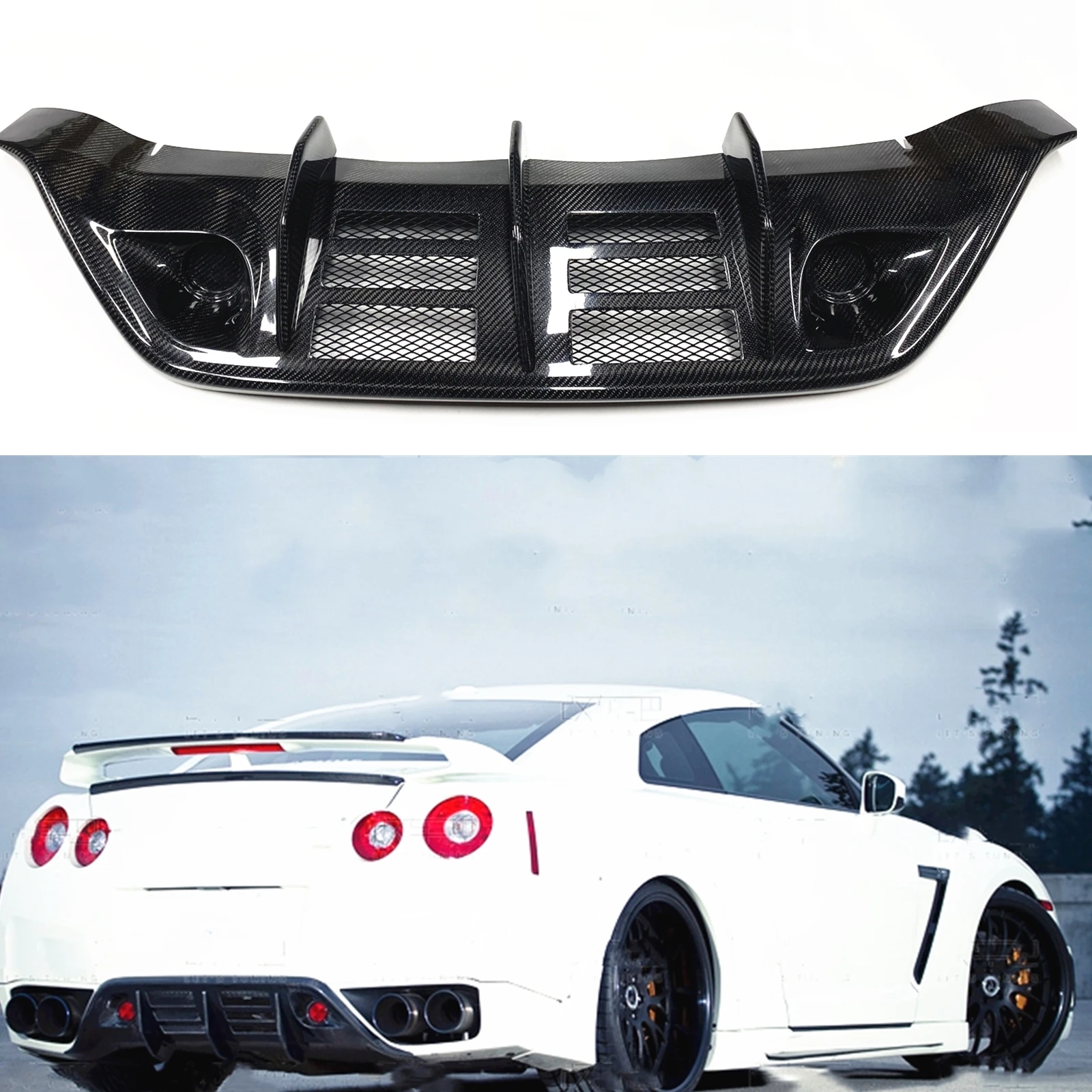 For Nissan Skyline GTR GT-R R35 2008-2011 Rear Bumper Diffuser Lip Carbon Fiber Pre-Facelift Exhaust Spoiler Splitter Body Kit