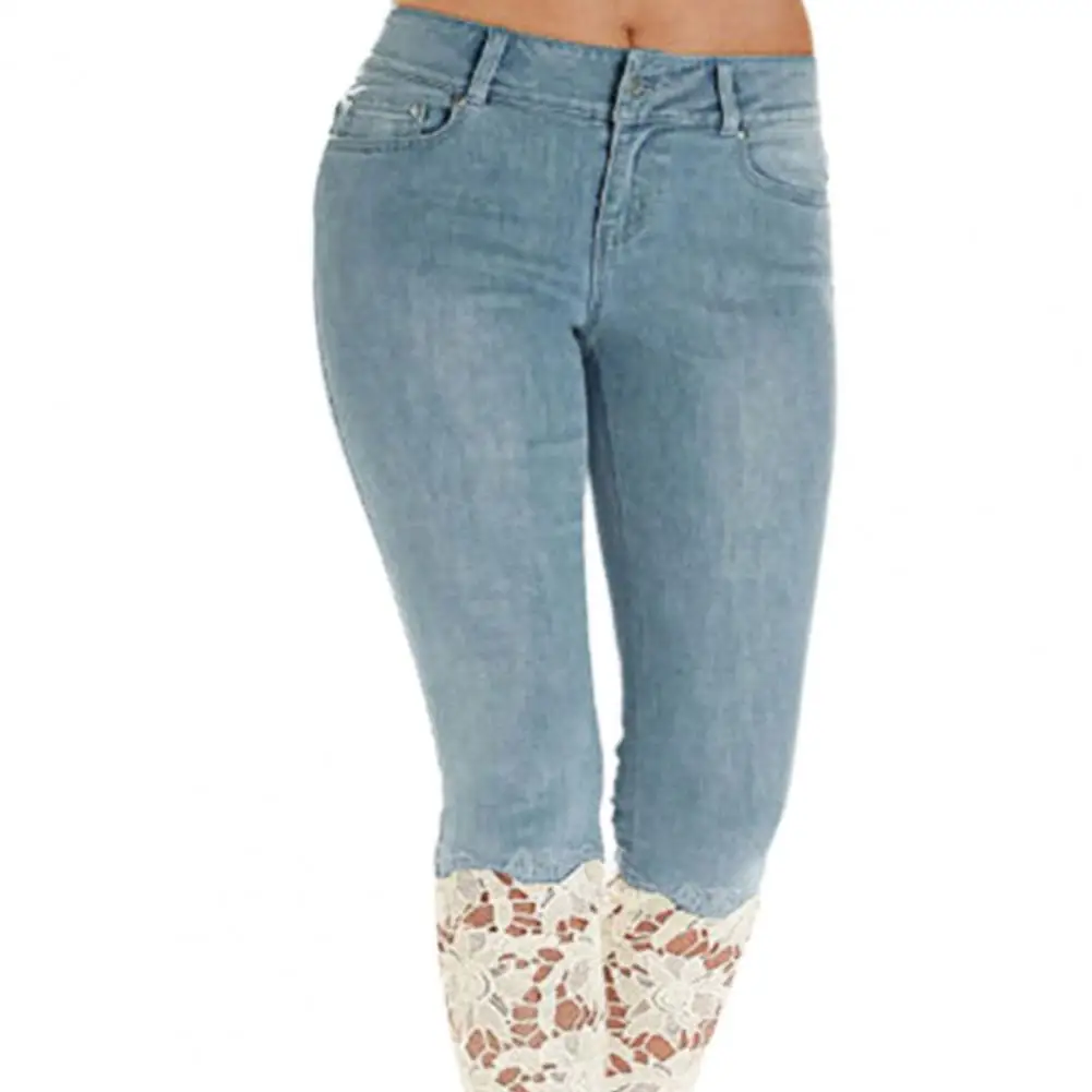 

Pants Lace Stretchy Women Calf Length Mid Rise Jeans for Dating Pant for Office Party Summer Slim denim pantalons capris