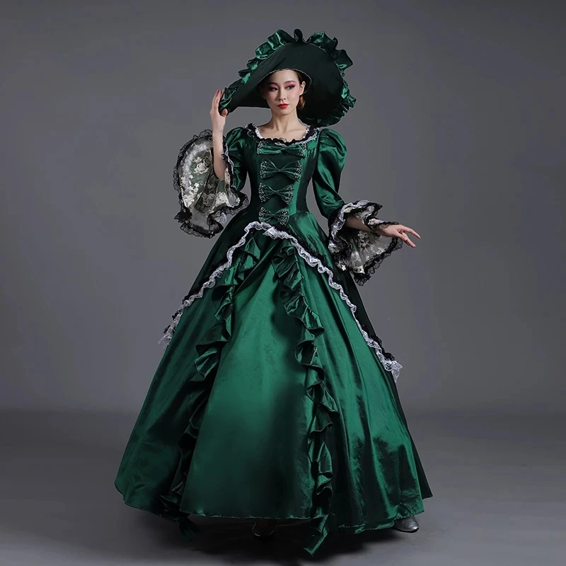 New blue-green palace dress baroque ball performance dress ladies Christmas party royal costume reenactment theater costume