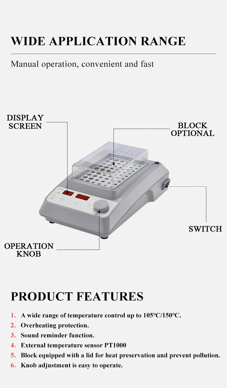 Dry Bath Incubator For Inactivation Low Temperature 105°C Heating of Biological Sample PRP Tubes With Heating Block