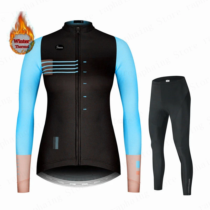 Spain Team Woman Winter Thermal Fleece Cycling Jersey Set Lady Ropa Maillot Ciclismo Hombre Long Sleeve Mountain Bike Clothes