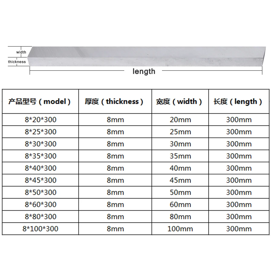 White steel knife white steel bar thickness 8mm long 300mm high-speed steel turning blade CNC high-speed steel blades super hard