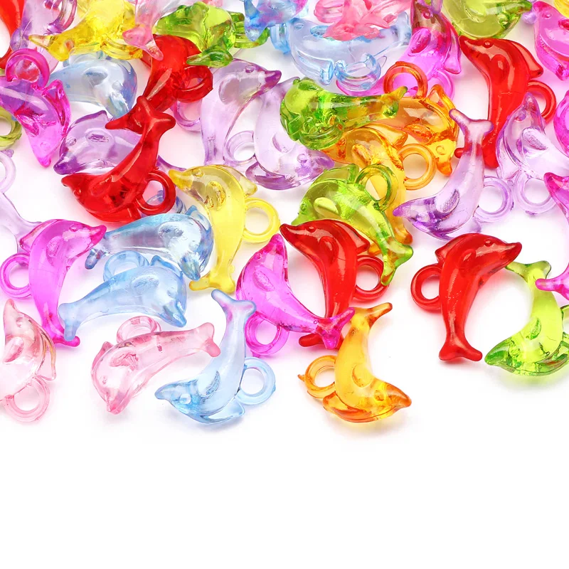 30pcs Mixed Color Acrylic Beads Cute Dolphin Shape Transparent Charms Beads For Jewelry Making Bracelet Earring Diy Accessories