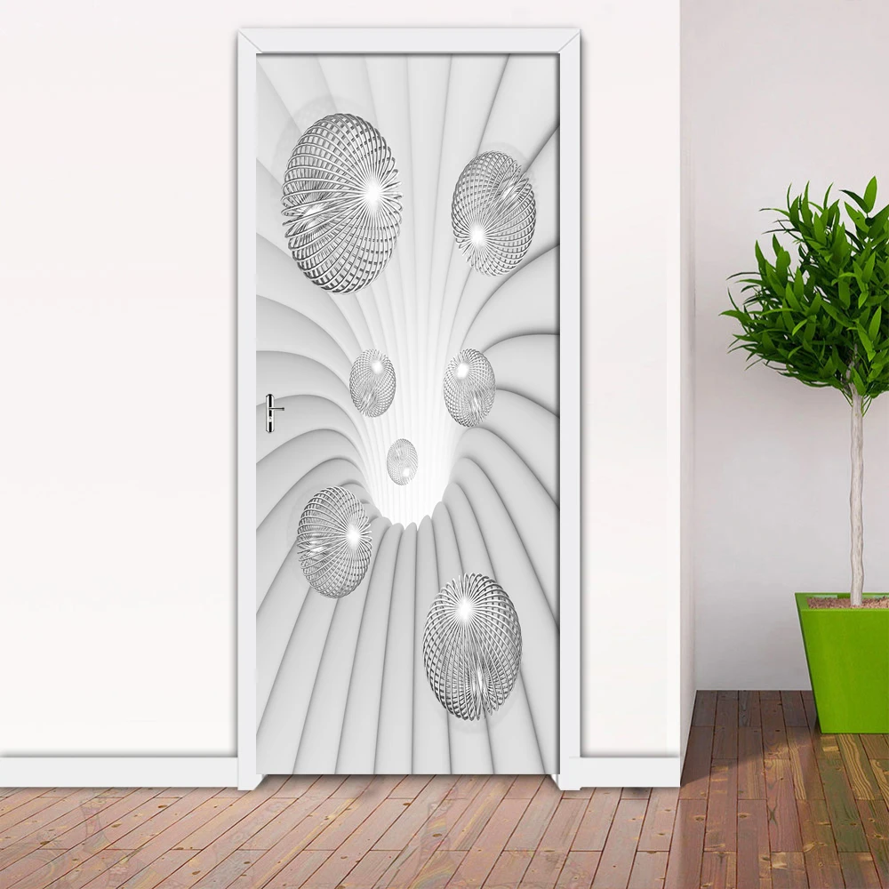 3D Space white ball Sticker Mural Poster Living Room Study Room Decor Door Sticker PVC Self Adhesive Waterproof Wallpaper Decals