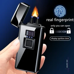 Real Fingerprint Luxury Big Arc Plasma Lighter, USB 4 in 1, Smart Display Charge, Gifts for Friends