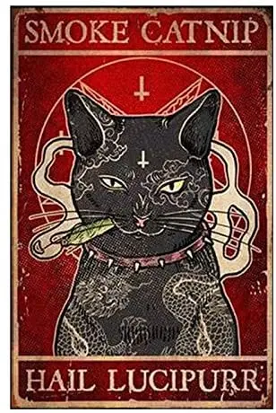 Smoke Catnip Hail Lucipurr Retro Metal Tin Sign Vintage Aluminum Sign for Home Coffee Wall Decor 8x12 Inch