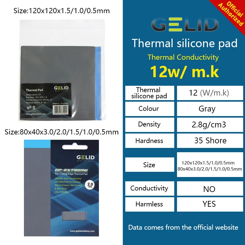 GELID-GP-EXTREME Silicone Thermal Pad, CPU, GPU Placa Gráfica, Motherboard, Alto Desempenho, Dissipação de Calor, Multi-Size, 12W