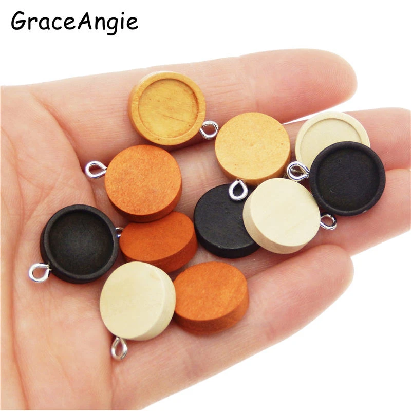 8PCS Wooden Round Cabochon Base Settings Charms Earrings Blank Tray Necklace Pendant Jewelry Making Accessory Inner Size 12mm