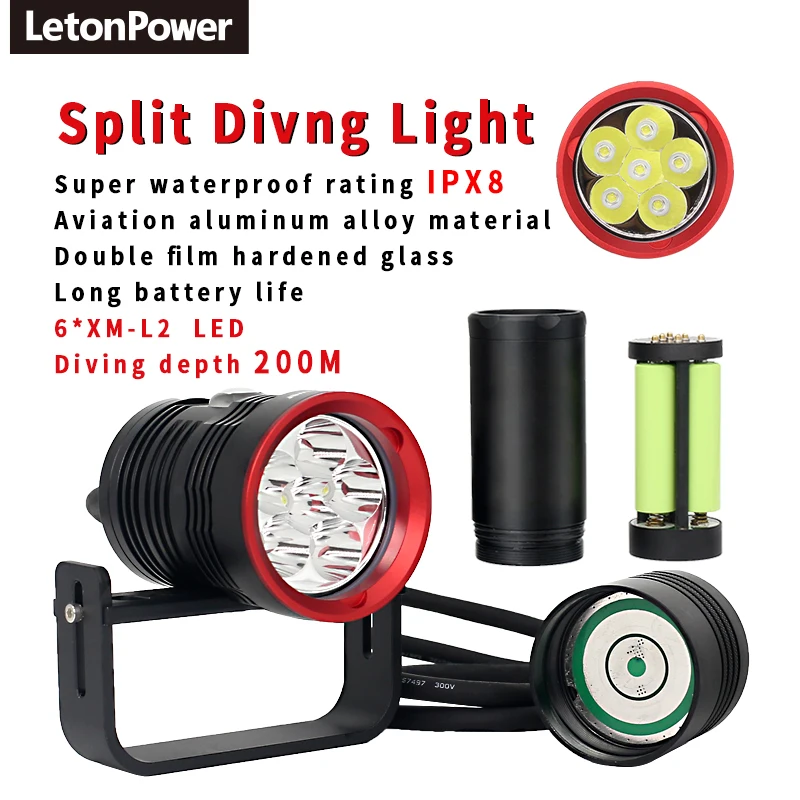 letonpower canister lampada de mergulho luz tecnica destacada flashlight6xl2 10000lm tocha subaquatica led 01