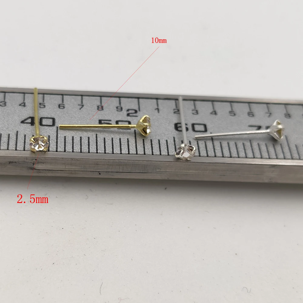 24G 100% 925 Sterling silver 2.5 mm crystal nose Pin Stud Unisex indian nose piercing jewelry 20pcs/pack
