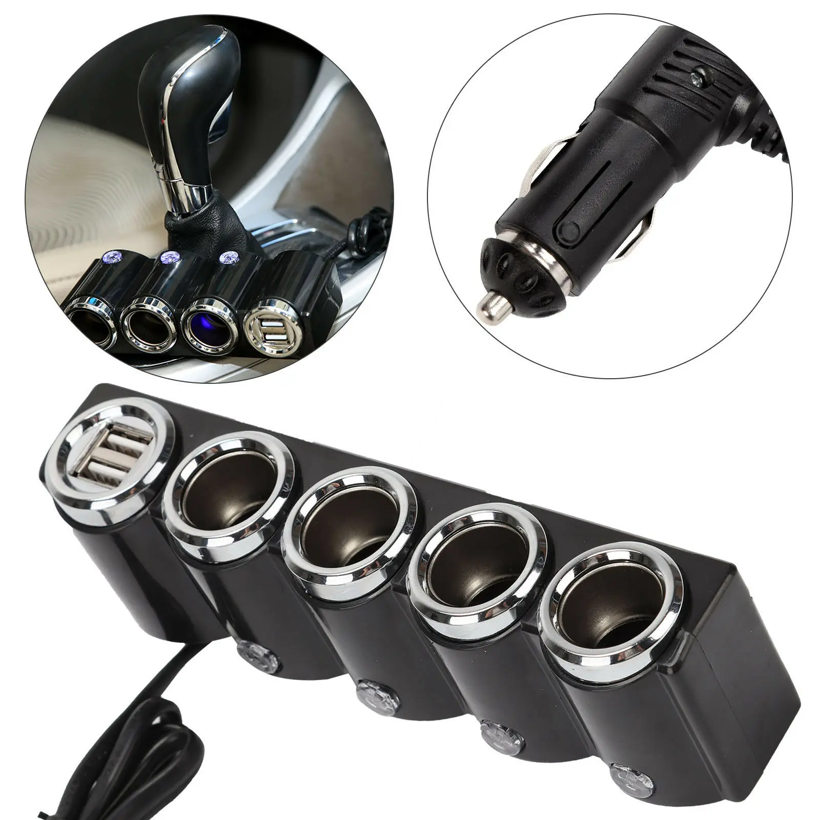 4 Way Multi Socket Car Cigarette Lighter Splitter USB Plug Charger DC 12V-24V Car Cigarette Lighter Portable Usb Car Socket