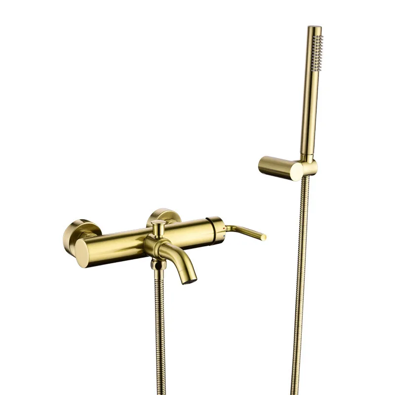 Bathtub Shower Faucet Set Solid Brass Bathroom Shower Mixer Tap With Handheld Shower Wall Mounted Brushed Gold New Arrival