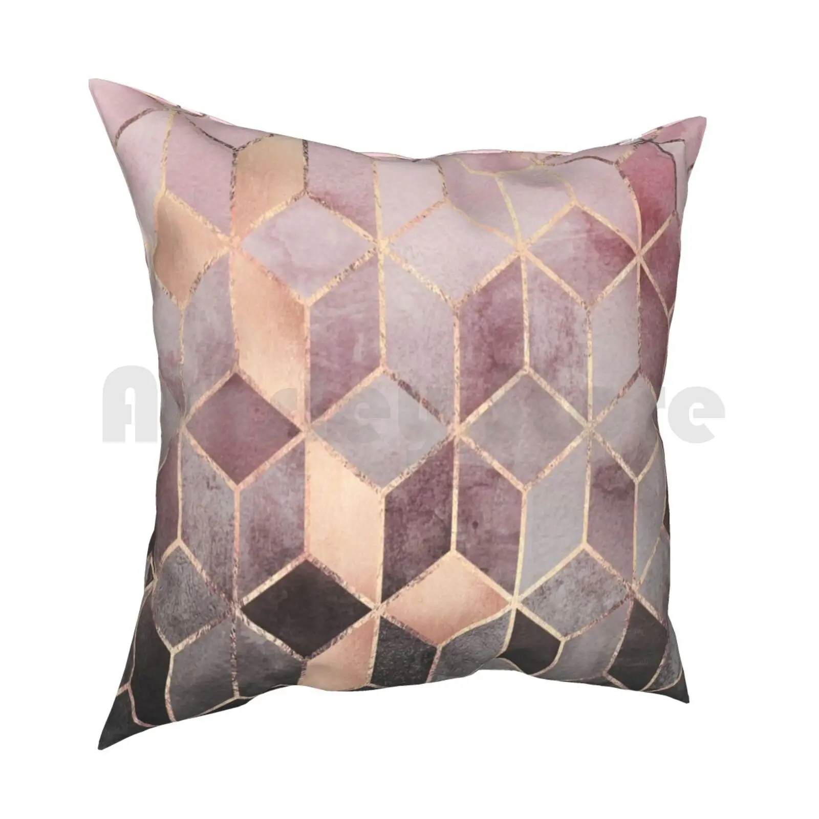 Pink And Grey Gradient Cubes Pillow Case Printed Home Soft Throw Pillow Graphic Pattern Abstract Pink Geometric