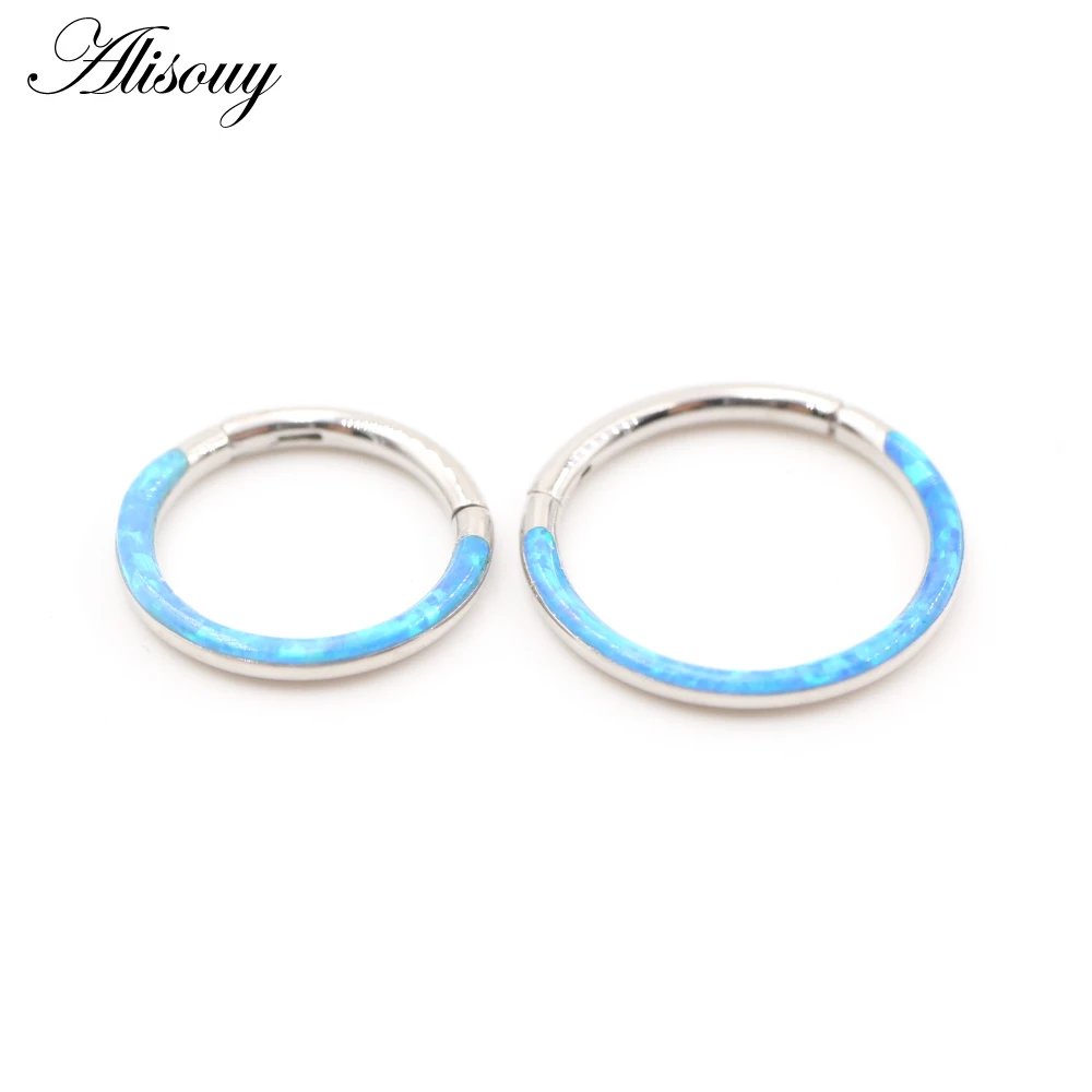 Alisouy 1pc 316L Stainless Steel 16G Twist Hinged Clicker Nose Septum Ring Opal Hoop Eyebrow Lip Ear Rings Body Piercing Jewelry